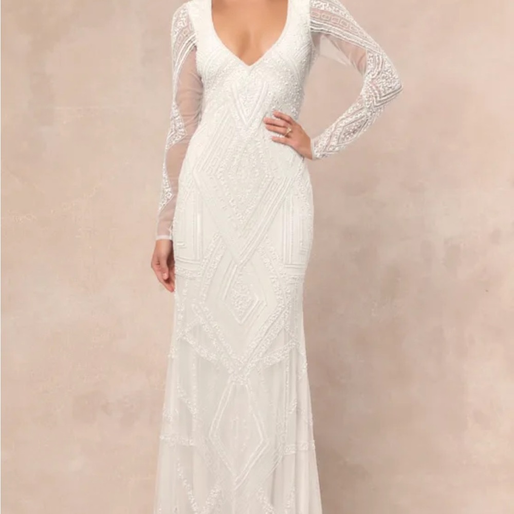 Deedra White Sequin Beaded Backless Maxi Dress